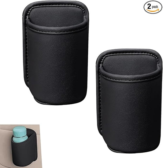 2 PCS Car Door Cup Holder, Multifunctional Leather Storage Bag Trash Can, Waterproof Side Door Pocket for Beverage Water Cup Mobile Phone, Fit for Most Cars Trucks (Black)