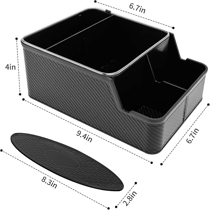 Car Front Seat Organizer with Compartment,Center Console Organizer,Car Armrest Storage Box,Back Seat Cup Holder Tray,Between Seat Small Caddy with Phone Holder for Truck,SUV,Van (Black)