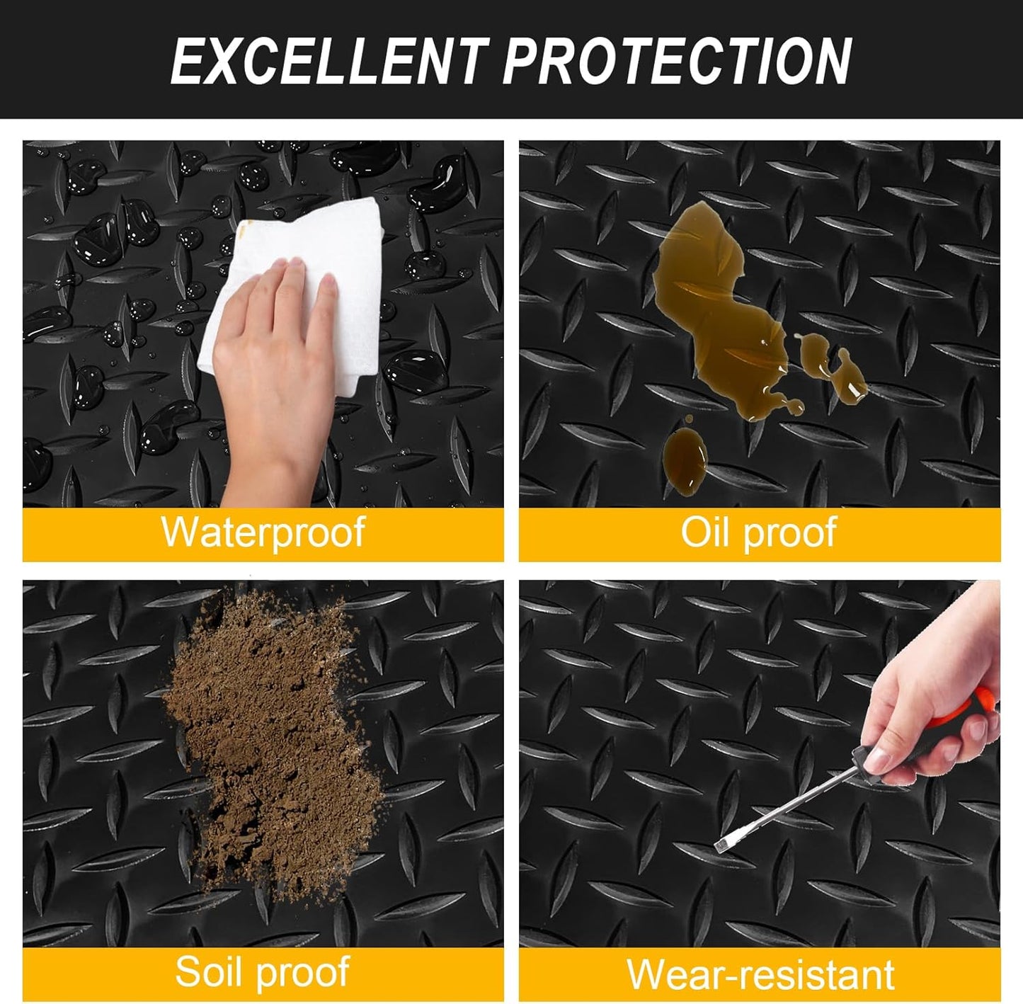 7.5x25 FT Garage Floor Mat, 2.8mm Thickened Flooring Roll for Under Car with 20Pcs Tapes, 188SQFT Diamond Plate, Non-Slip Floor Protector Mat for Garage, Warehouse, Gyms, Trailer(Black)
