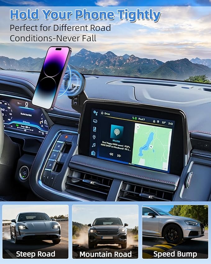 PZK Car Phone Mount for 2021-2024 Chevy Chevrolet Tahoe/Suburban/GMC Yukon/GMC Yuhon XL LT/Z71/RST/Premier/High Country for 10.2-inch Screen Phone Holder Compatible with MagSafe