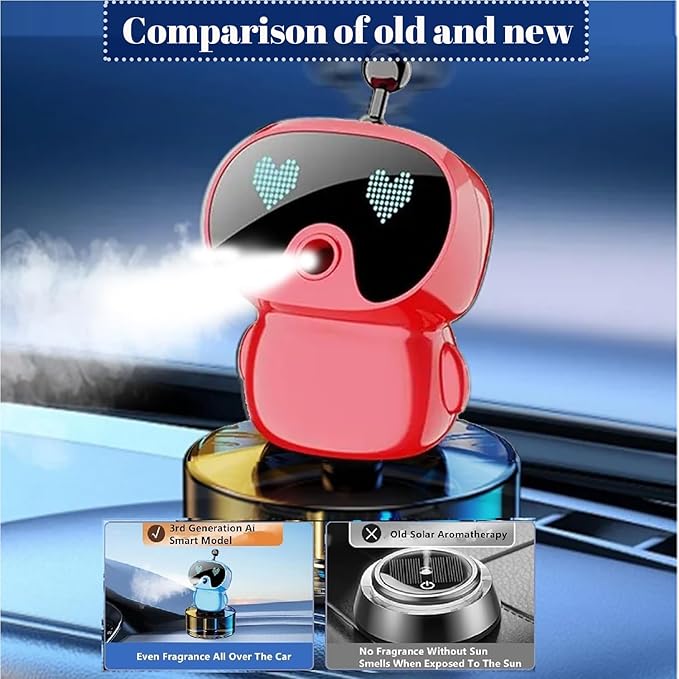 Robot Intelligent Aromatherapy Machine, Smart Cute Robot Car Air Freshener, Fine Spray/Fillable/Four-Gear Adjustment/Vibration Sensing/On-Off/Large Capacity Long-Lasting Fragrance/V1 (Red, Hilton)