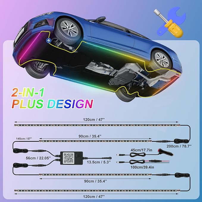 Kairiyard 4Pcs Underglow LED Lights for Cars with App Control, RGB Dream Colors Chasing Music Mode Waterproof Underglow kit for Car Truck