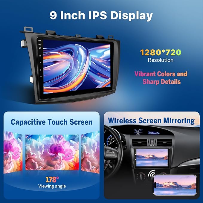 Eonon 4G+64G Car Stereo Android 14 Receiver for Mazda 3 2010-2013,Wireless CarPlay & Android Auto Headunit, 9" Touchscreen GPS Navigation,Bluetooth,AM/FM,SWC,M3BLX7A