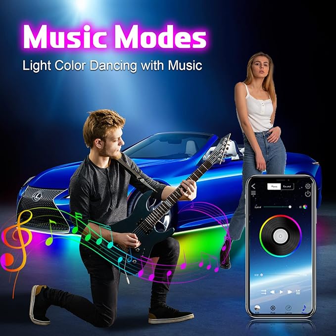 Neon Underglow Car Lights, 6PCs Dreamcolor Underglow Kit for Car with APP Control, 210 Color Modes and 255 Voice Control Modes, Waterproof LED Car Lights Exterior for Cars, Trucks, Boats