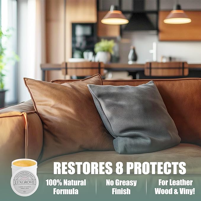 LUXGROVE® Leather & Furniture Repair Salve & Brush Set, Leather Cleaner and Conditioner for Furniture - UV Protectants Help Prevent Cracking or Fading, Wood, and Vinyl Conditioner - 8oz