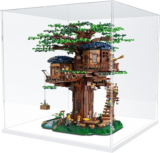 Choowin Large Acrylic Display Case for Lego Ideas Tree House 21318 & Piano 21323 - Thickened Clear Acrylic Display Box for Collectibles - Dustproof, Assemble, White Base