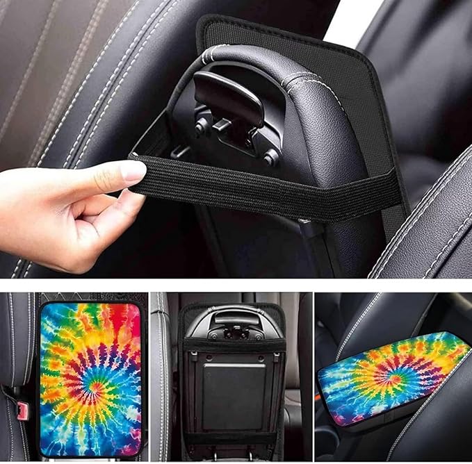 JoyLamoria Colorful Tie Dye Auto Center Console Cover Car Armrest Cover Universal Fit Comfort Armrest Cushion for Car Seat Handrail Box