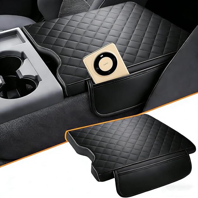 Center Console Cover Fit for Ford F150 2025-2015, 2017-2025 F250 F350 F450 with 40/20/40 Jump Seat Thickened Leather Armrest Cover Cushion Center Lid Protector with Pockets (Jump Seat Only)
