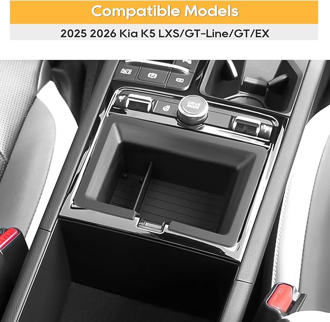 LFOTPP Center Console Organizer Tray for 2025 2026 Kia K5 (LXS/GT-Line/GT/EX), Armrest Storage Box Insert, OEM Fit, Non-Slip Waterproof Center Car Interior Accessory - Black