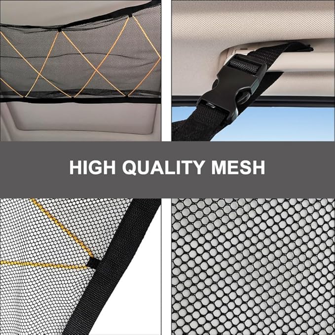 Healifty Portable Mesh Roof Storage Bag Auto Hanging Pouch Seat Container Lightweight Mesh Tote Rv Storage Net Black/Yellow