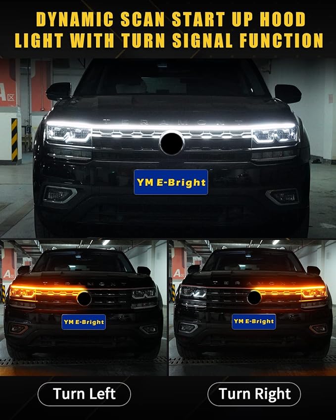 Sequential Turn Signal Light Strip Dynamic Scan Start Up Led Hood Lights Flexible DRL Daytime Running Light for Car,Truck,SUV,Dual Color White Amber Flowing Switchback 12V 94inch/240CM (1Set)