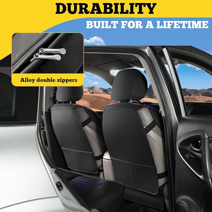 LINGVIDO Full Set Car Seat Covers, Faux Nappa Leather, Airbag Compatible and Waterproof Protectors for Sedans SUVs, Breathable Interior for Active Families, Pets, and Commuters (5 Seats, Black/Blue)