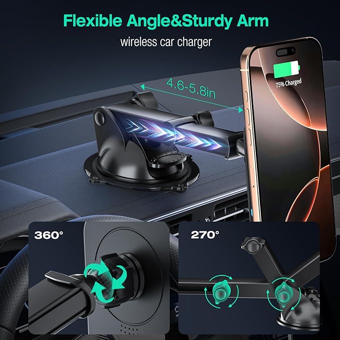 MAGJIEYX for MagSafe Car Mount Charger, (38W Fast Charging Adapter Max) Magnetic Wireless Charging Phone Holder Fits iPhone 16/15/14/13/12 Pro Max Plus/MagSafe Case on Dash/Windshield/Air Vent/Desk