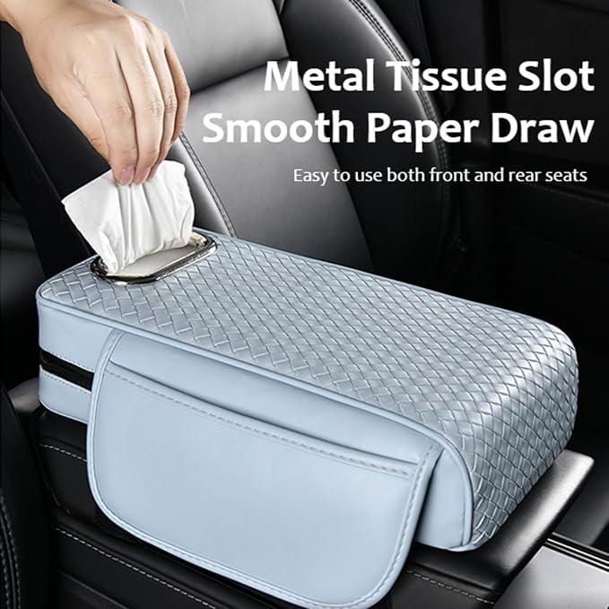 Car Armrest Cushion Cover Car Center Console Memory Foam Booster Pad with Storage Pocket and Tissue Hole for Sedan Vehicle (Red, 12.99 * 7.09 * 2.95'' / 33 * 18 * 7.5 cm)