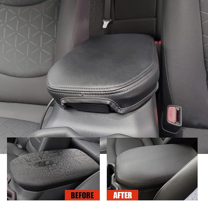 Center Console Cover for Toyota RAV4-2025 2024 2023 2022 2021 2020 2019 Leather Middle Console Cover Armrest Cover Protector for Toyota RAV4 Accessories (Black)
