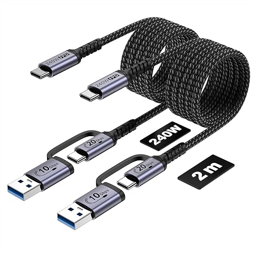 6.6FT USB c Cable for CarPlay [20Gbps 2Pack],2-in-1 USB 3.1 Gen 2 Cable Fast Charge & Data Transfer, Compatible with iPhone 16 15 Pro Max, Samsung Series, SSD