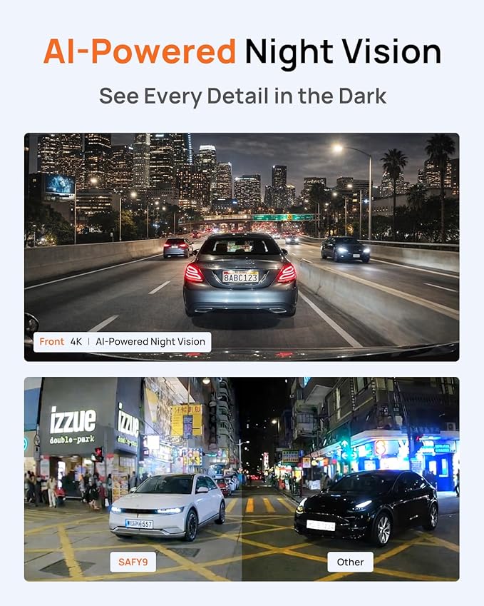 BlackVue SAFY9 2CH 256GB Dashcam - 4K+1080P Dash Cam Front and Rear, HDR Front, AI Night Vision, SD Card Included, Wi-Fi, GPS, 24-Hour Parking Guard, LCD Display