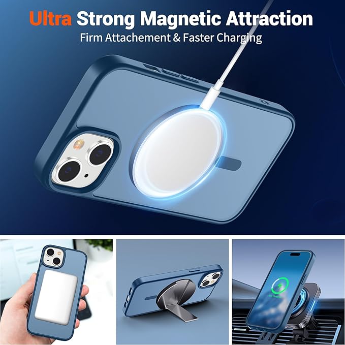 SUPFINE Magnetic for iPhone 15 Case (Compatible with MagSafe) (Military Grade Drop Protection) Slim Translucent Matte Shockproof with Anti-Fingerprint Phone Case,Deep Blue