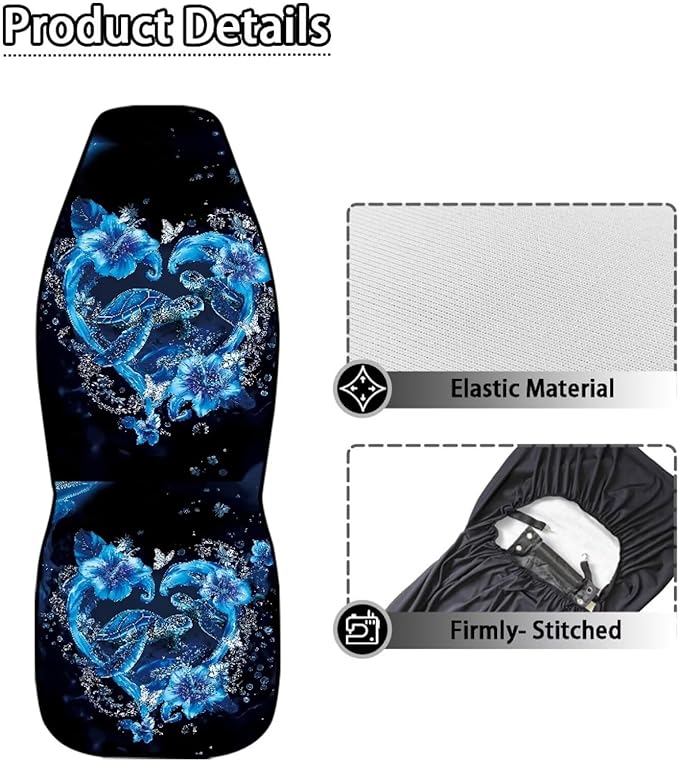 BIGCARJOB Turtle Couple Car Seat Covers Set Universal Car Interior Seat Rugs 2 Pcs Auto Front Seat Protector Set for Men Women Car Accessories Set