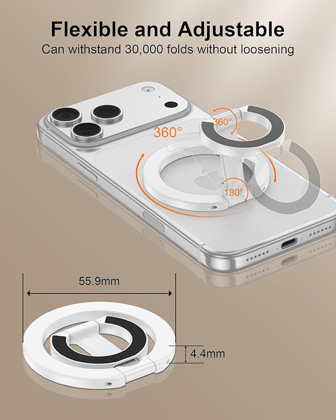 Magnetic Phone Ring Holder for iPhone 17 Pro Max/17Pro/Air/17/16 Pro/15/14, MagSafe Finger Grip Kickstand, 360°Adjustable Two-Sided Magnetic Cellphone Loop for Magnet Car Mount Stand for Galaxy, Pixel