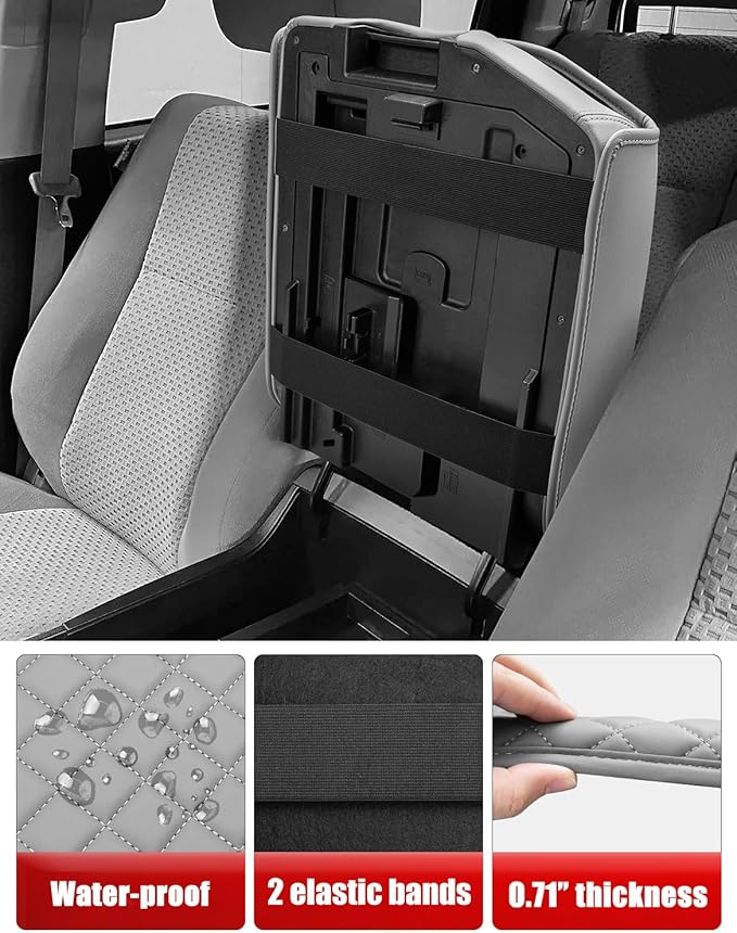 KBH Center Console Armrest Cover for 2007-2013 Toyota Tundra & 2008-2022 Sequoia, Vinyl Leather, Middle Console Lid Protector Arm Rest Cushion Pad, Interior Accessories, Anti-Scratch, Gray