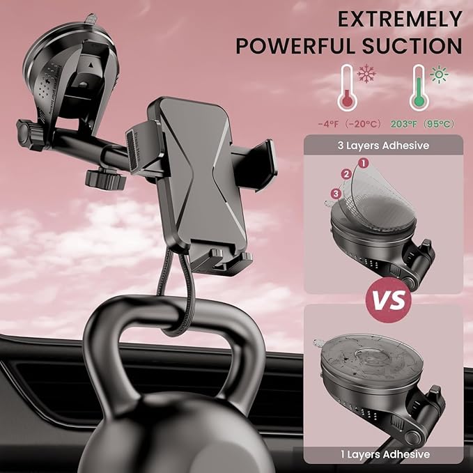 DOLYOFG Universal Car Phone Mount Holder [3-in-1 Suction Cup] for Dashboard Windshield Air Vent, Military-Grade Adhesive Phone Car Mount, One Hand Release for iPhone Samsung Android Smartphones