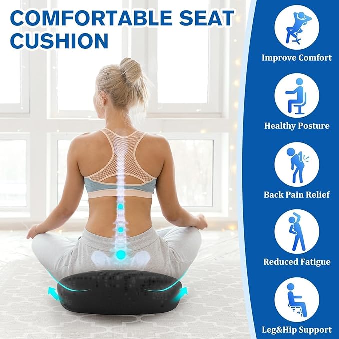 Seat Cushion Office Chair Cushion for Back & Tailbone & Sciatica Pain Relief, Black Memory Foam Desk Chair Cushion Pressure Relief Seat for Long Sitting Car Drivers, Office Worker