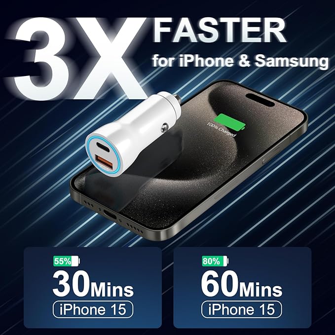iPhone 17 16 15 Car Charger, [Apple MFi Certified] 2-Pack USB C Car Charger 43W Fast Charging with 3.3 FT Type C to C Cable, USB Car Adapter for iPhone 17/17 Pro/17 Pro Max/Air/16/15