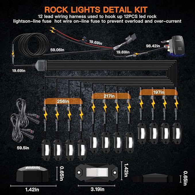 LEDMIRCY R2 Pure White Rock Lights Kit with Roker Switch Wire Harness 12PCS LED Rock Lights White for Offroad Truck ATV UTV SUV Underglow Light Trail Rig Light Under Body High Power Waterproof
