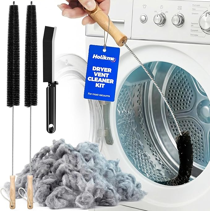Holikme Dryer Vent Cleaner Kit, 3 Pieces Dryer Lint Brush- Household Supplies 304 Stainless Steel Cleaning Brush Home Essentials Crevice Brush for Lint Trap