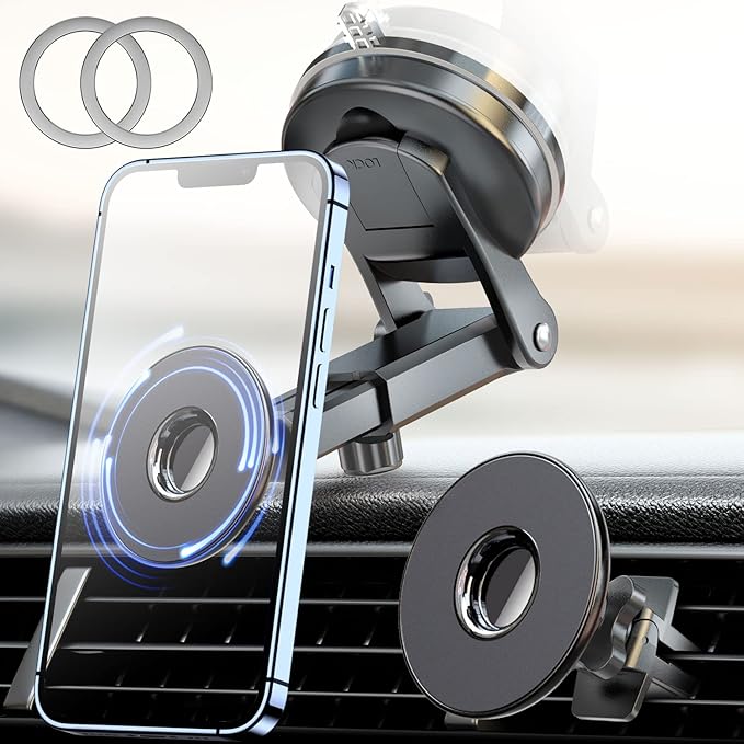 eSamcore for Magsafe Car Mount, Retractable Magnetic Car Mount for Dashboard & Windshield Vacuum Suction Cup Cell Phone Holder for iPhone 17 Pro Max 16 15 14 13 12 and Magsafe Case