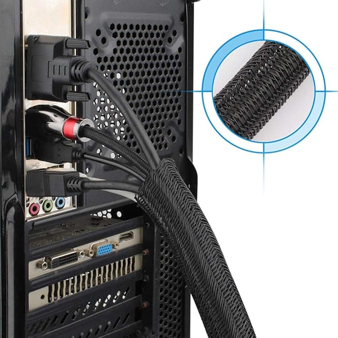 25ft - 1 Inch Cable Management Sleeve Protector,Wire Loom PET Expandable Wire Sleeving for Office TV Computer Home Theater Engine Bay Cord Organizer,Protect Cables from Pet Cat Dog Chewing,BlackBlue