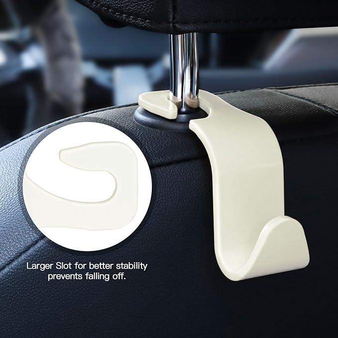 Soleebee 4 Pack Car Headrest Hook Universal Car Seat Hook Auto Hook Car Back Seat Hangers Storage Organizer (White)