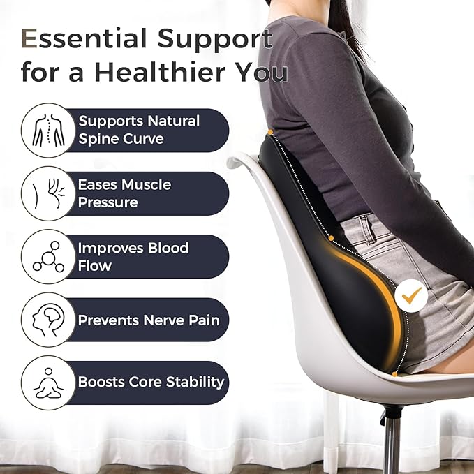 Coverado Lumbar Support Pillow for Car, Ergonomic Memory Foam Back Pillow for Office Chair, New Back Cushion for Pain Relief, PU Leather Car Lumbar Support for Driving Seat Black