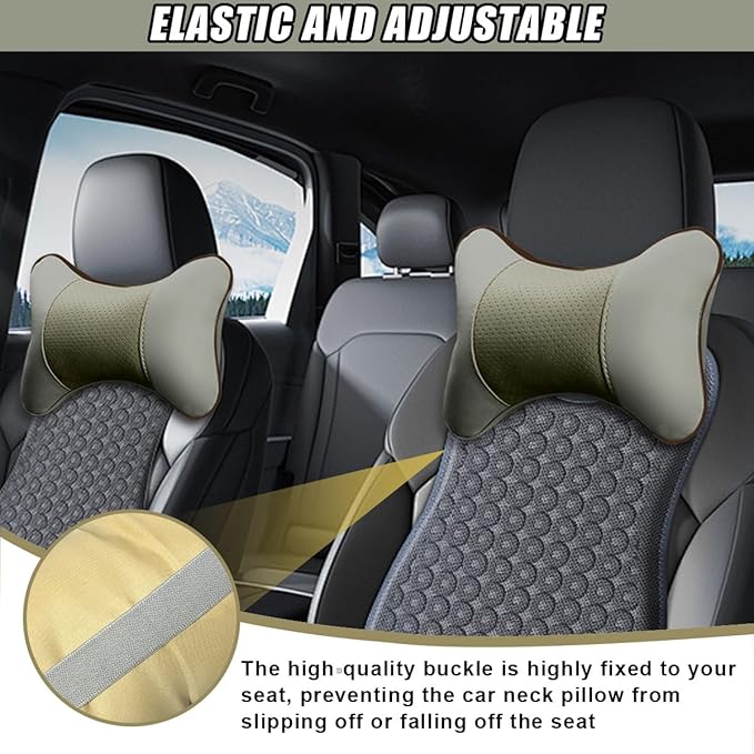 2PCS Car Neck Pillow, PU Leather Headrest Cushion with Adjustable Strap, Ergonomic Soft Headrest Pillow, Universal Multi-Function Auto Lumbar Support Accessories for Pressure Relief (Grey)