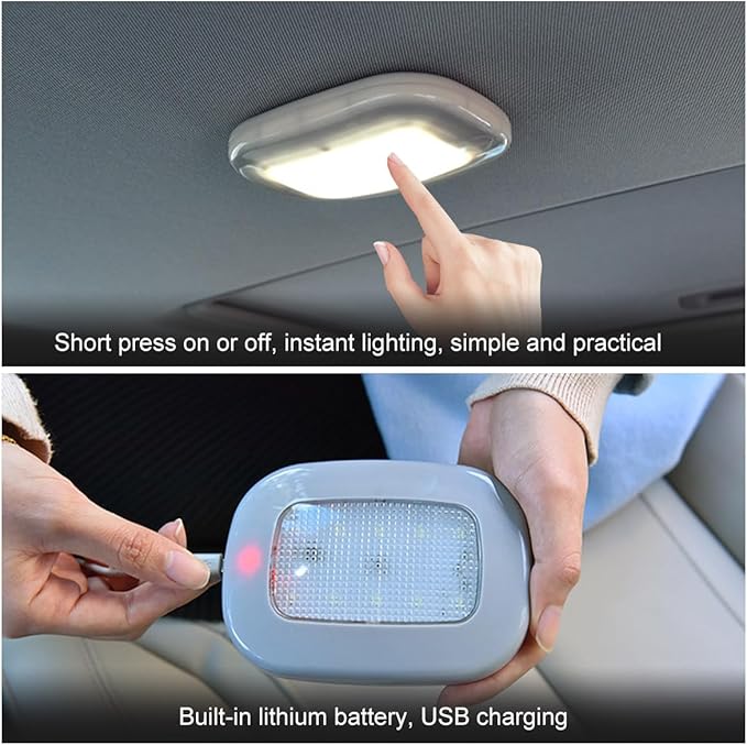 Ohleats Car Interior Ceiling Roof Lights, Magnetic Rechargeable USB Wireless Dome Lamp, LED Auto Map Reading Light Cover for Insider Roof Ceiling, Universal Car Accessories (Beige)