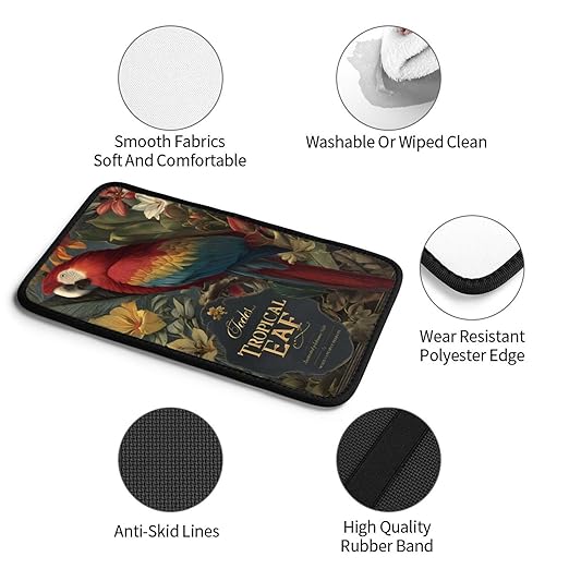 Tropical Leaves and Flowers Car Auto Armrest Cushion Cover Accessories Center Console Seat Box Pad Protector Universal Decoration for Most Vehicle SUV Truck