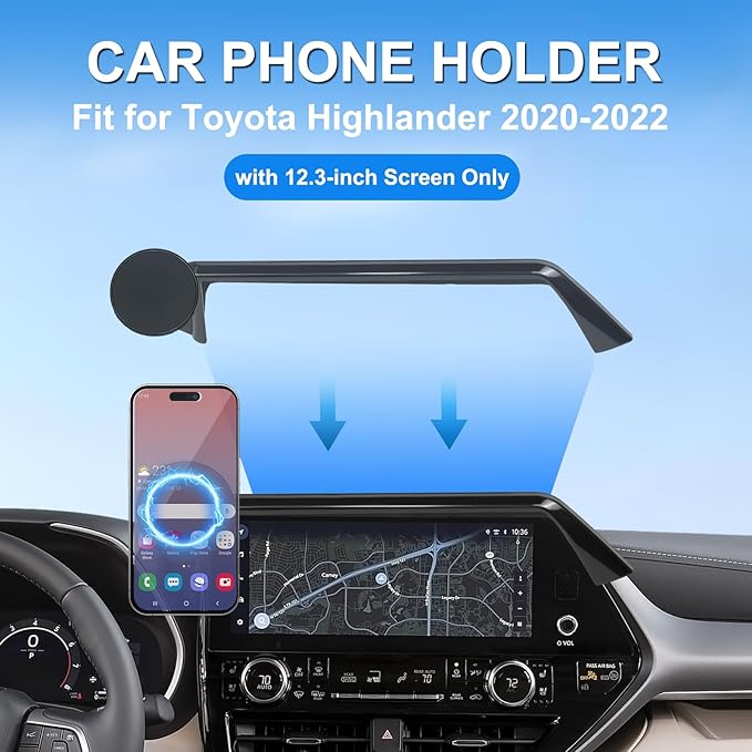 Car Phone Holder for 2020-2022 Toyota Highlander Accessories 12.3-inch Screen Fixed Clip, Magnet Cell Phone Mount Compatible with MagSafe, Hands-Free 360° Rotation Automobile Cradles Not Affect Vent