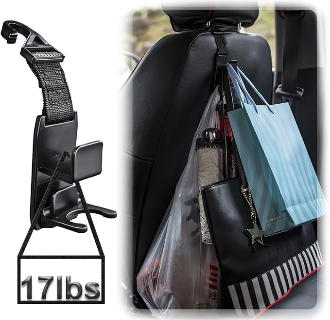 Magic Headrest Hooks for Car, Purse Hanger Headrest Hook Holder for Car Seat Organizer Behind Over the Seat Car Hooks-Hang Purse or Grocery Bags,Black,4Pack
