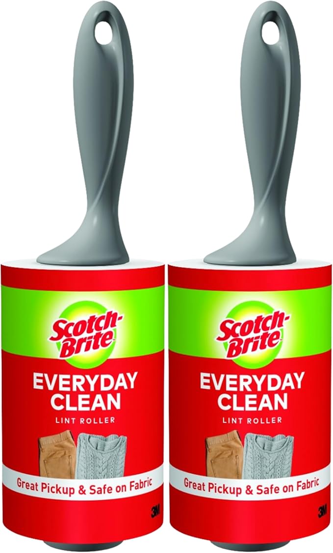 Scotch-Brite Everyday Clean Lint Roller, Scotch Brand Adhesive, Pet Hair & Lint Remover for Clothes, Furniture & Car, 4 in x 54.2 ft Each, 2 Pack, 190 Sheets Total
