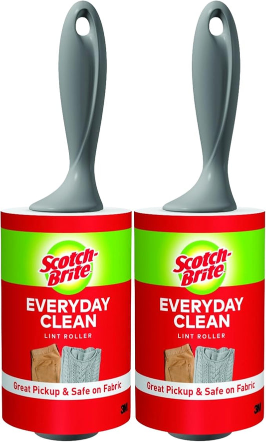 Scotch-Brite Everyday Clean Lint Roller, Scotch Brand Adhesive, Pet Hair & Lint Remover for Clothes, Furniture & Car, 4 in x 54.2 ft Each, 2 Pack, 190 Sheets Total