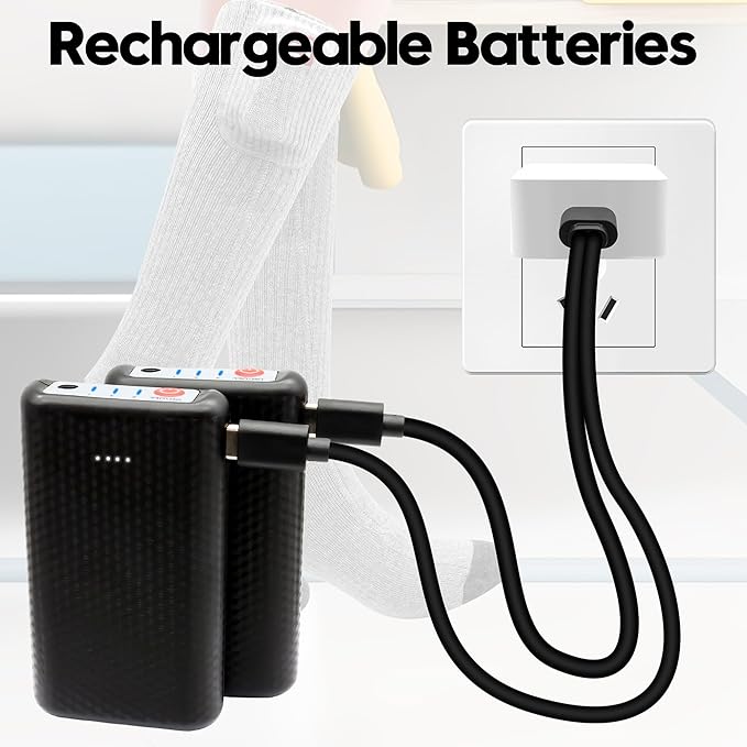 Autocastle Heated Socks for Men Women - Rechargeable Battery Electric Socks for Chronically Cold Feet - Winter Warm Thermal Washable Unisex Foot Warmer for Hunting Skiing Cycling