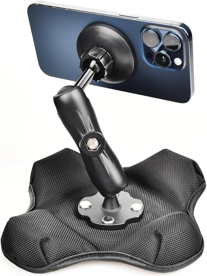VAUBORTTI Magnetic Phone Holder for Desk&Car Dash,Aluminum Arm, Non-Slip Beanbag Base, 360° Rotation at 3 Points, Compatible with MagSafe iPhone 12-16 Series, Fits RAM B Size 1" Ball