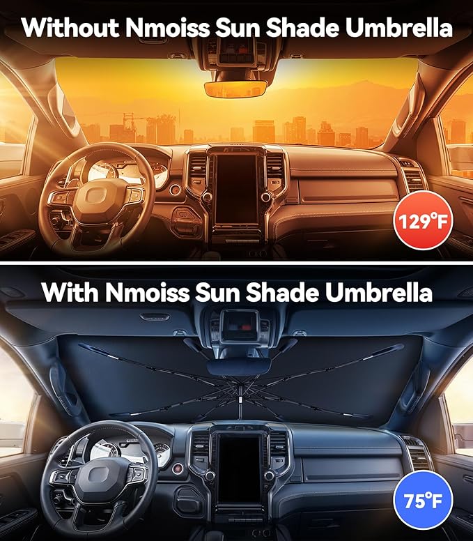 Windshield Sun Shade Umbrella for Ram - [Vinyl Coating Heat Shield] Protect Car from Sun Rays & Heat Damage Keep Cool and Protect Interior, Spring Structure Edge