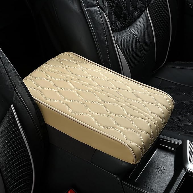 Car Center Console Cover for Ford Edge Sport 2011-2014, Universal Memory Foam Leather Comfortable Soft Armrest Box Pad Cushion Protector Accessories Easy to Clean,Beige