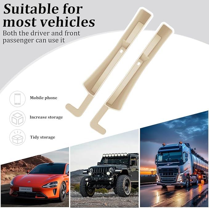 Car Seat Gap Filler, 2PCS Anti-Drop Multifunctional Vehicle Seat Side Space Organizer with 2 Storage Areas, Automotive Interior Chair Side Plug Strip, Universal for SUV Sedan Truck (Beige)