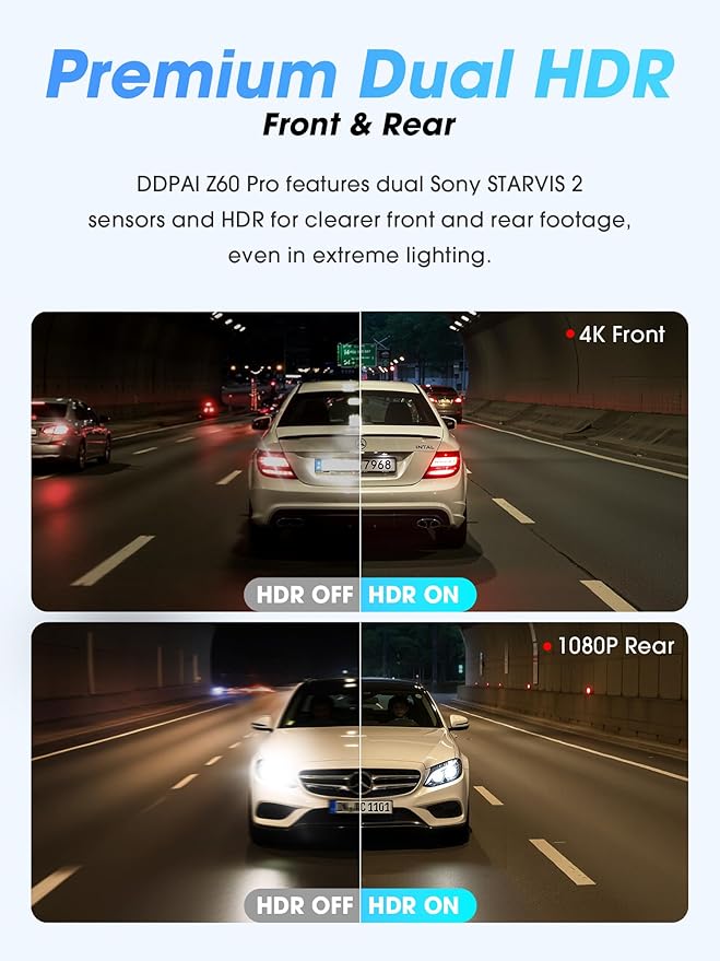 DDPAI 4K 3 Channel Dash Cam, 4K+2K+1080P Front Inside Rear Car Camera, Dual STARVIS 2 Dashcam With Bulit-in 32G eMMC,3K 60FPS,4G LTE Support,5G WiFi GPS,3" IPS,Night Vision,Parking Mode, Z60 Pro πLink