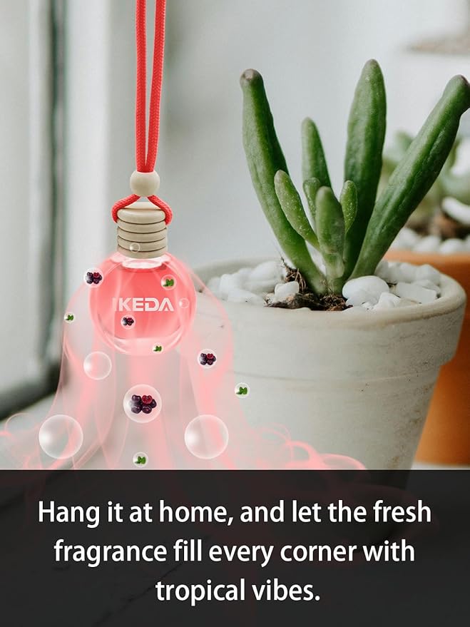 Ikeda Car Air Freshener: Hanging Car Smell Air Freshener | 10ml Hanging Car Perfume | Long Lasting Fragrance | Strong Scents Diffuser for Auto Home (Cherry)