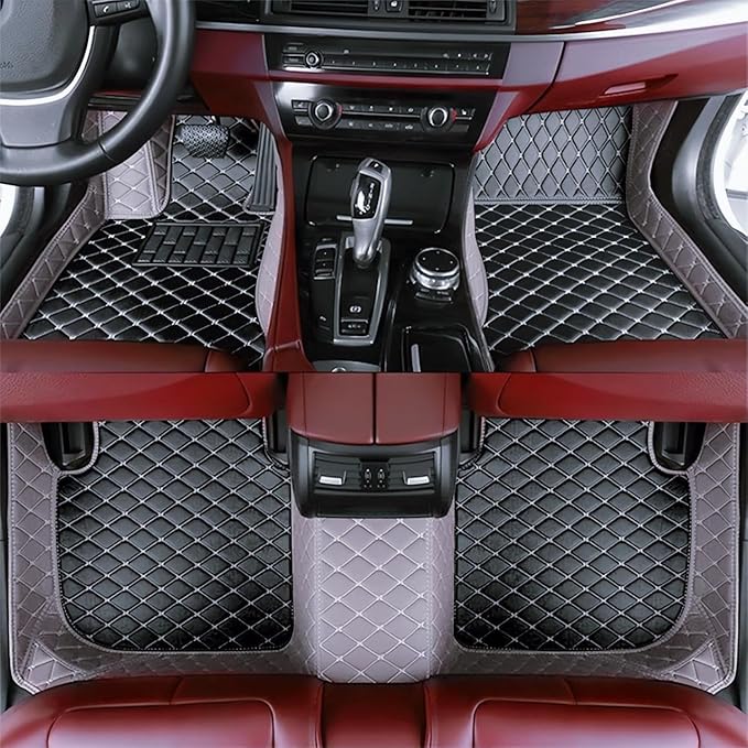 Yaruicar Custom Personalized Floor Mats for Cars Luxury Full Coverage All Car Floor Mats Anti-Slip Leather Car Mat Set Trucks & SUVs Trucks Automotive Floor Mats Liners (Gray Black Beige)
