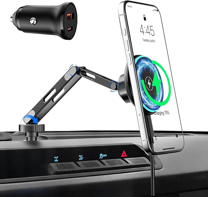 CloudValley 15W Magnetic Wireless Car Charger Phone Mount for Ford Bronco 2021-2026 2/4 Door Badlands, Off-Road Stable Dash Phone Holder with 360° Adjustable Aluminum Alloy, No Drill Install